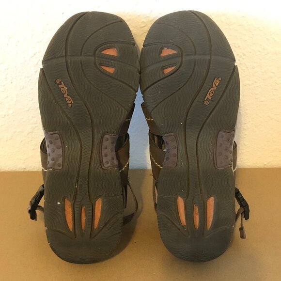 TEVA Sandals Men's Size 9 Brown Tan Leather Stitching Pattern F10004L Hiking - Picture 3 of 12